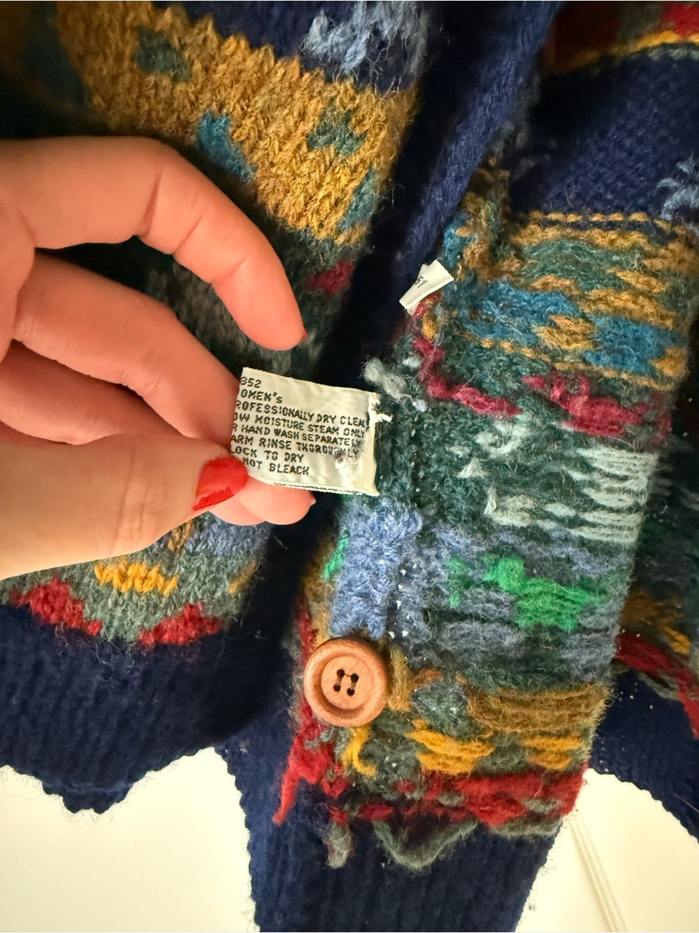 L.L. Bean Multicolor Fair Isle Wool Cardigan - Navy, Gray, Mustard, Green, Red - Picture 6 of 6